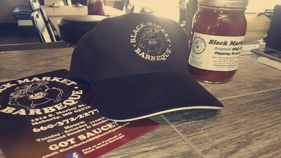 Black cap with embroidered Black Market Barbeque badge logo